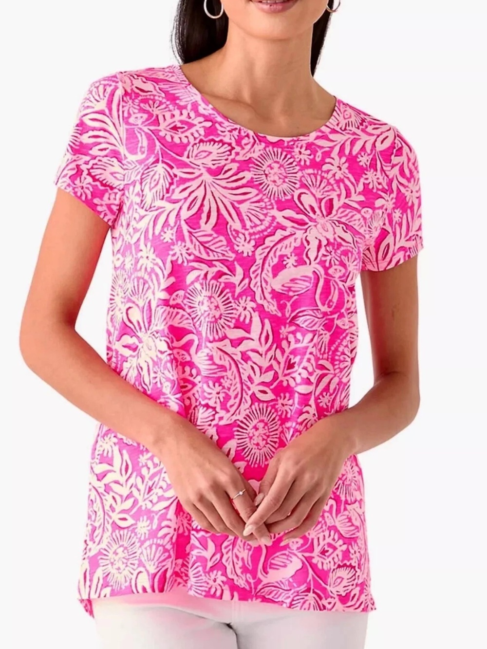 Lilly Pulitzer Etta Flamazing Passion Fruit Pink Floral Tee small